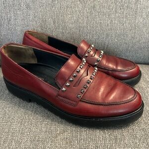 Paul Green Burgundy Leather Loafers with Studded Detail Women’s size 9